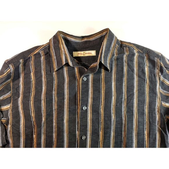 Tommy Bahama Button Up Long Sleeve Shirt - Black/Tan Stipe Silk - Mens Large - Picture 4 of 9